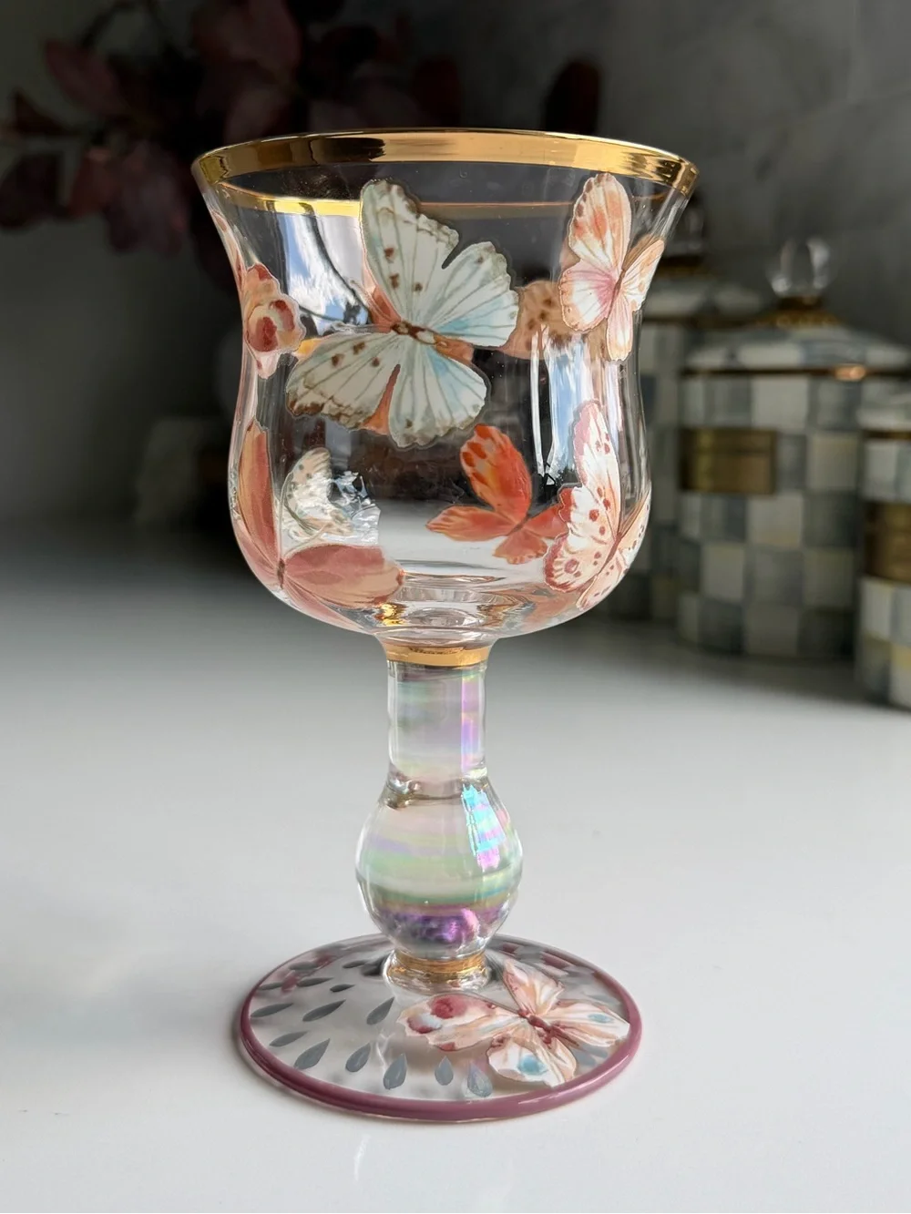 MacKenzie-Childs Butterfly Hill Novelty Wine Glass